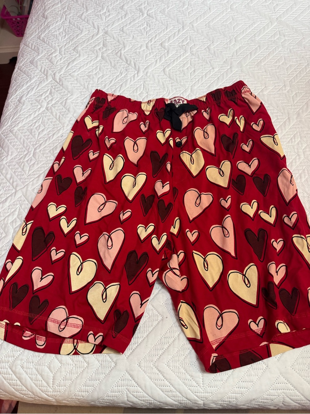 Lazy One Red Boxer Briefs with Pink and Cream Heart Print